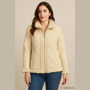 Handknit Ecaudor 100% Wool Sweater jacket cream size Large